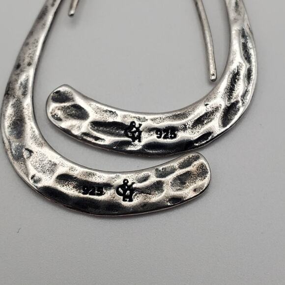Vintage Signed C&H 925 Sterling Silver Hammered Dangle Earrings 1.5" - Picture 4 of 5
